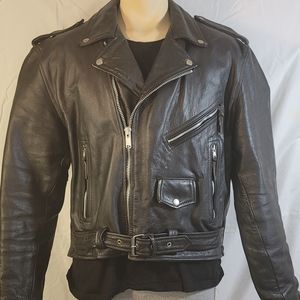 Eagle Black Motorcycle Biker Leather Jacket SZ 48
